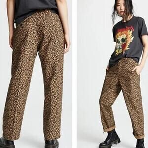 R13 Slouch 100% Cotton Chino Trouser Pant Brown Leopard 25 $395